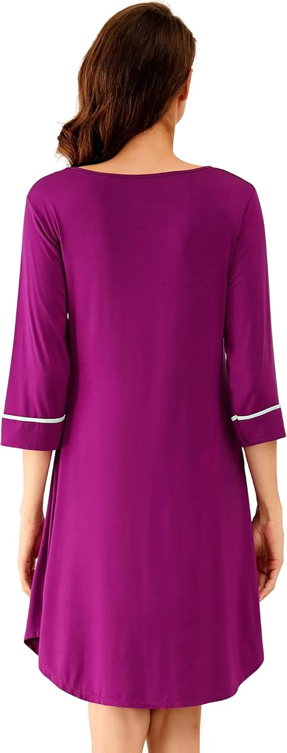 WiWi Bamboo Viscose Nightgowns for Women 3/4 Sleeve Nightshirts Sleep Shirt Plus Size Sleepwear Pajamas Dress S-4X