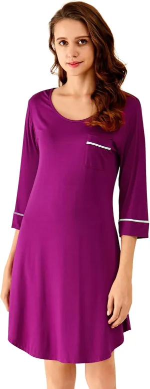 WiWi Bamboo Viscose Nightgowns for Women 3/4 Sleeve Nightshirts Sleep Shirt Plus Size Sleepwear Pajamas Dress S-4X