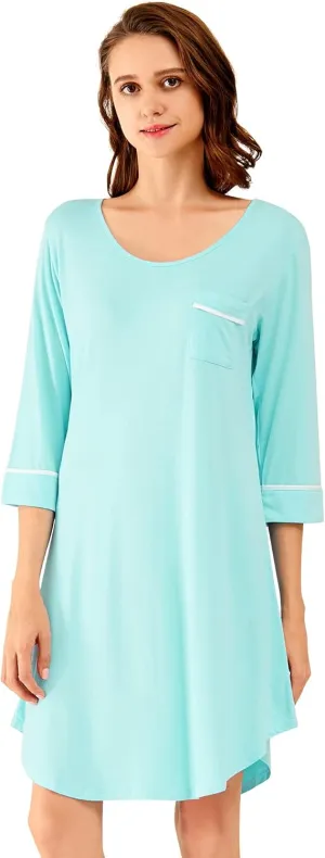 WiWi Bamboo Viscose Nightgowns for Women 3/4 Sleeve Nightshirts Sleep Shirt Plus Size Sleepwear Pajamas Dress S-4X