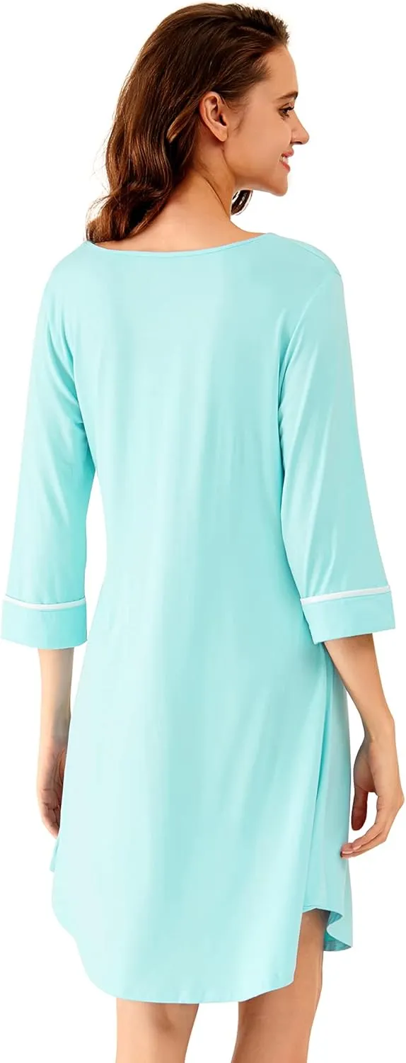 WiWi Bamboo Viscose Nightgowns for Women 3/4 Sleeve Nightshirts Sleep Shirt Plus Size Sleepwear Pajamas Dress S-4X