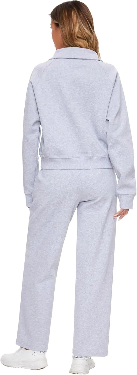 Women 2 Piece Outfits Sweatsuit Set Spring Half Zip Sweatshirts Wide Leg SweatpantvFall Loung Set Tracksuit