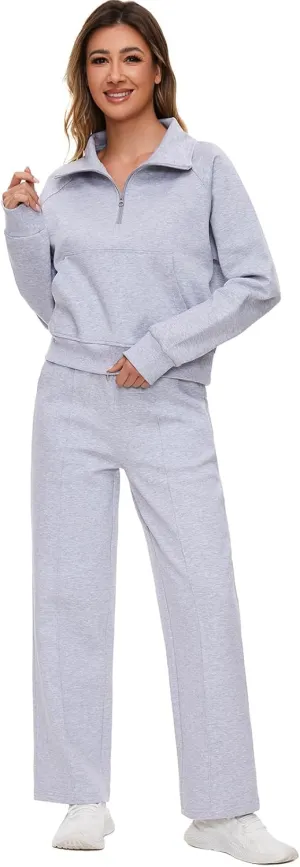 Women 2 Piece Outfits Sweatsuit Set Spring Half Zip Sweatshirts Wide Leg SweatpantvFall Loung Set Tracksuit