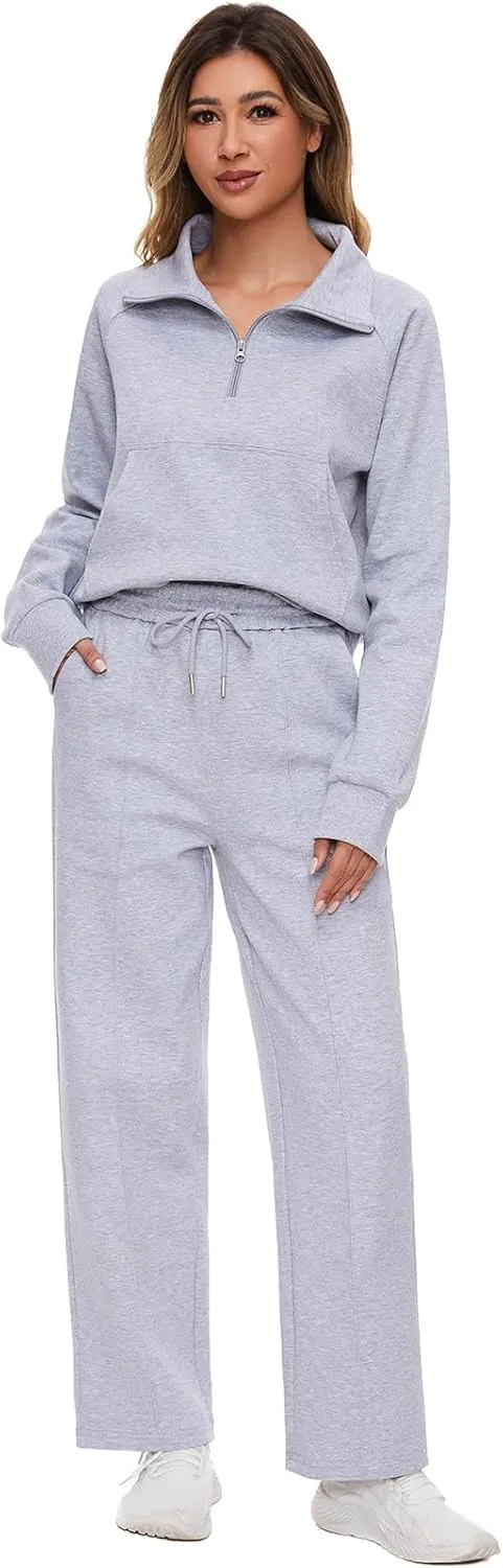 Women 2 Piece Outfits Sweatsuit Set Spring Half Zip Sweatshirts Wide Leg SweatpantvFall Loung Set Tracksuit