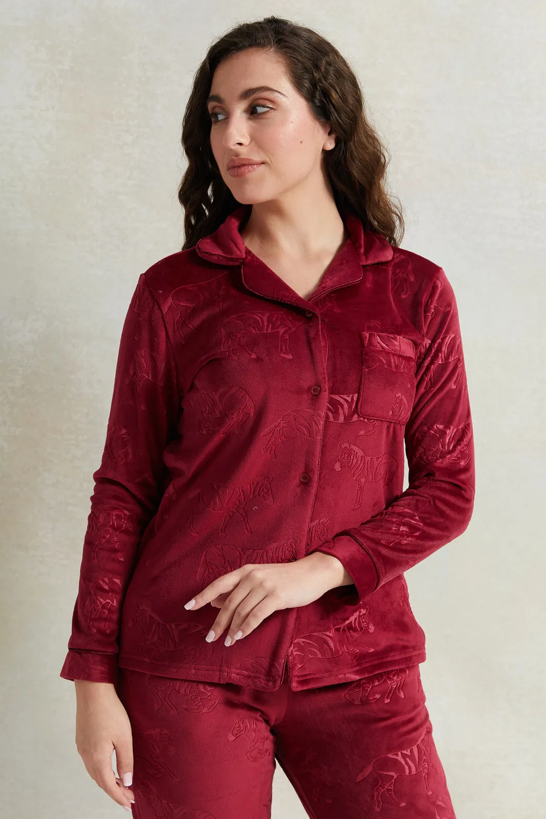 Women Red Velvet Classic Fashion Pajama Set (2 Piece)