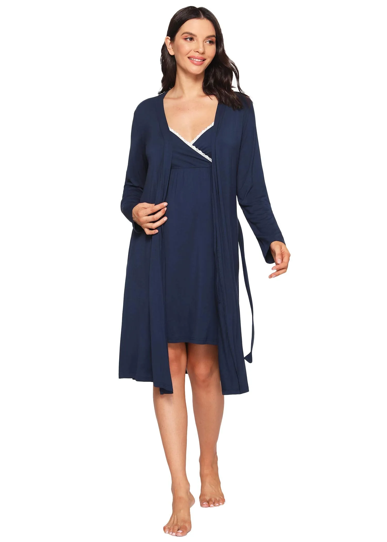 Women's Bamboo Viscose Nursing Nightgown and Robe Set