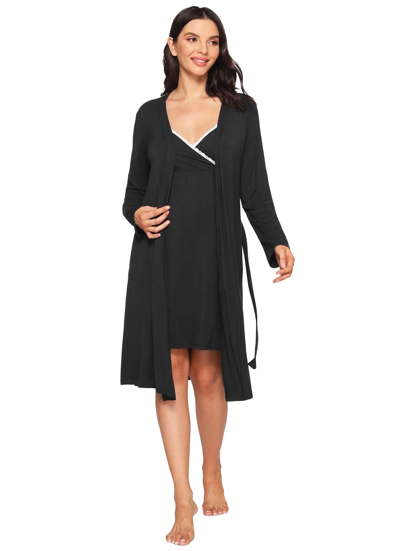 Women's Bamboo Viscose Nursing Nightgown and Robe Set