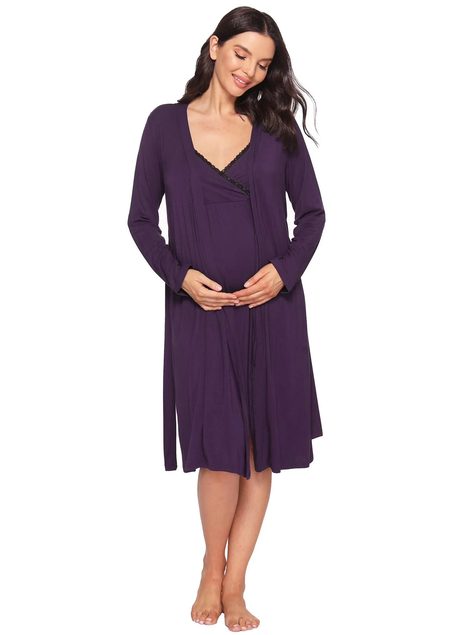 Women's Bamboo Viscose Nursing Nightgown and Robe Set