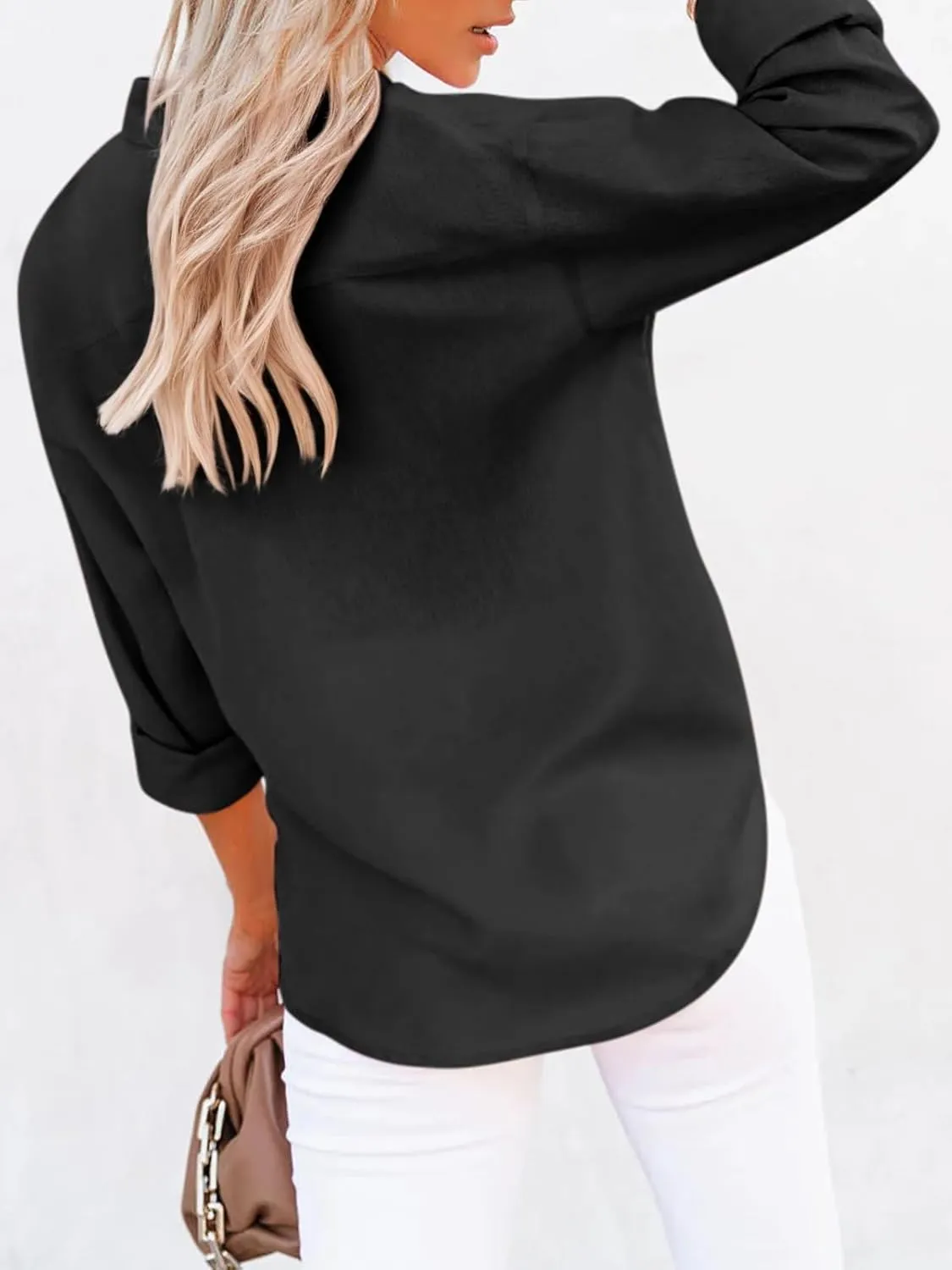 Womens Button Down Shirts Cotton Wrinkle Free Long Sleeve Tops Solid Stretch Dress Shirts Casual Work Office Blouses