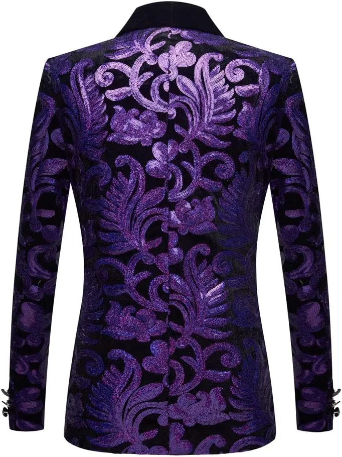 Women's Casual Long Sleeved Fashion Velvet Sequins Floral Pattern Suit Jacket Blazer