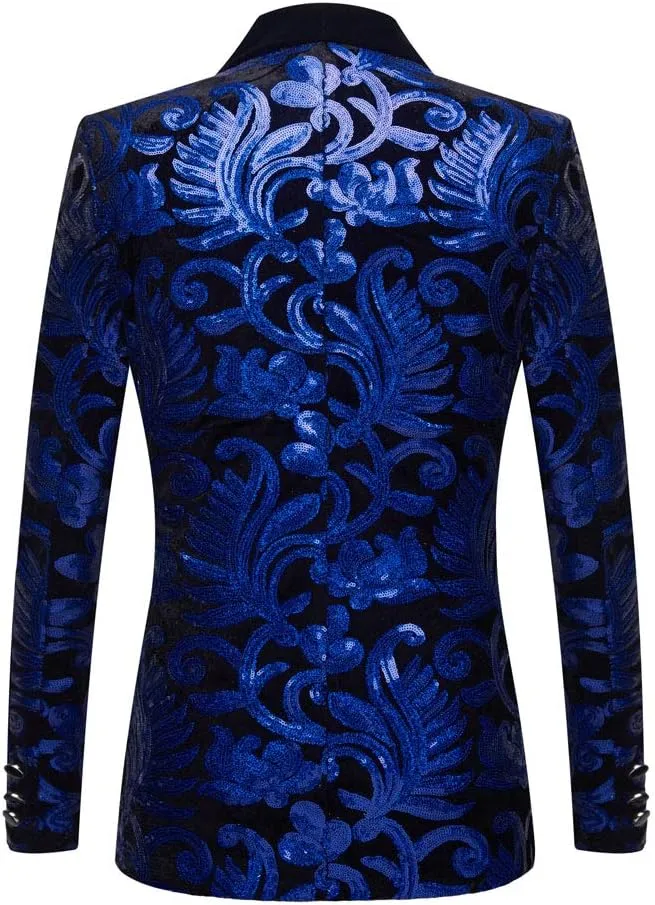 Women's Casual Long Sleeved Fashion Velvet Sequins Floral Pattern Suit Jacket Blazer