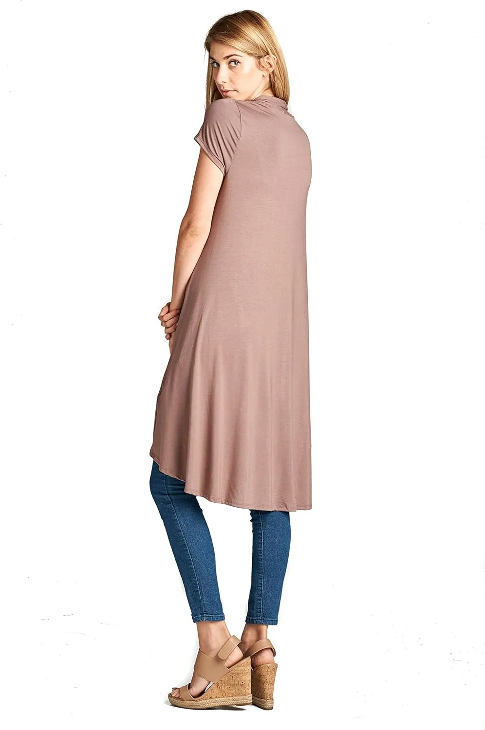Women's Short Sleeve Ultra Soft Viscose Made from Bamboo Layering Long Duster Cardigan