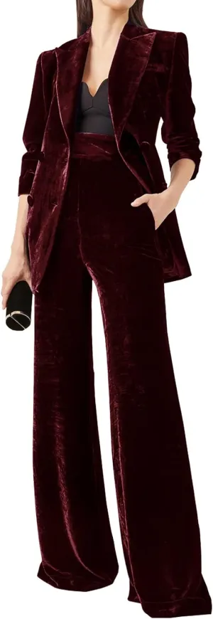 Women's Velvet 2 Piece Suit Office Lady Business Blazer&Pants Double Breasted Wedding Tuxedos