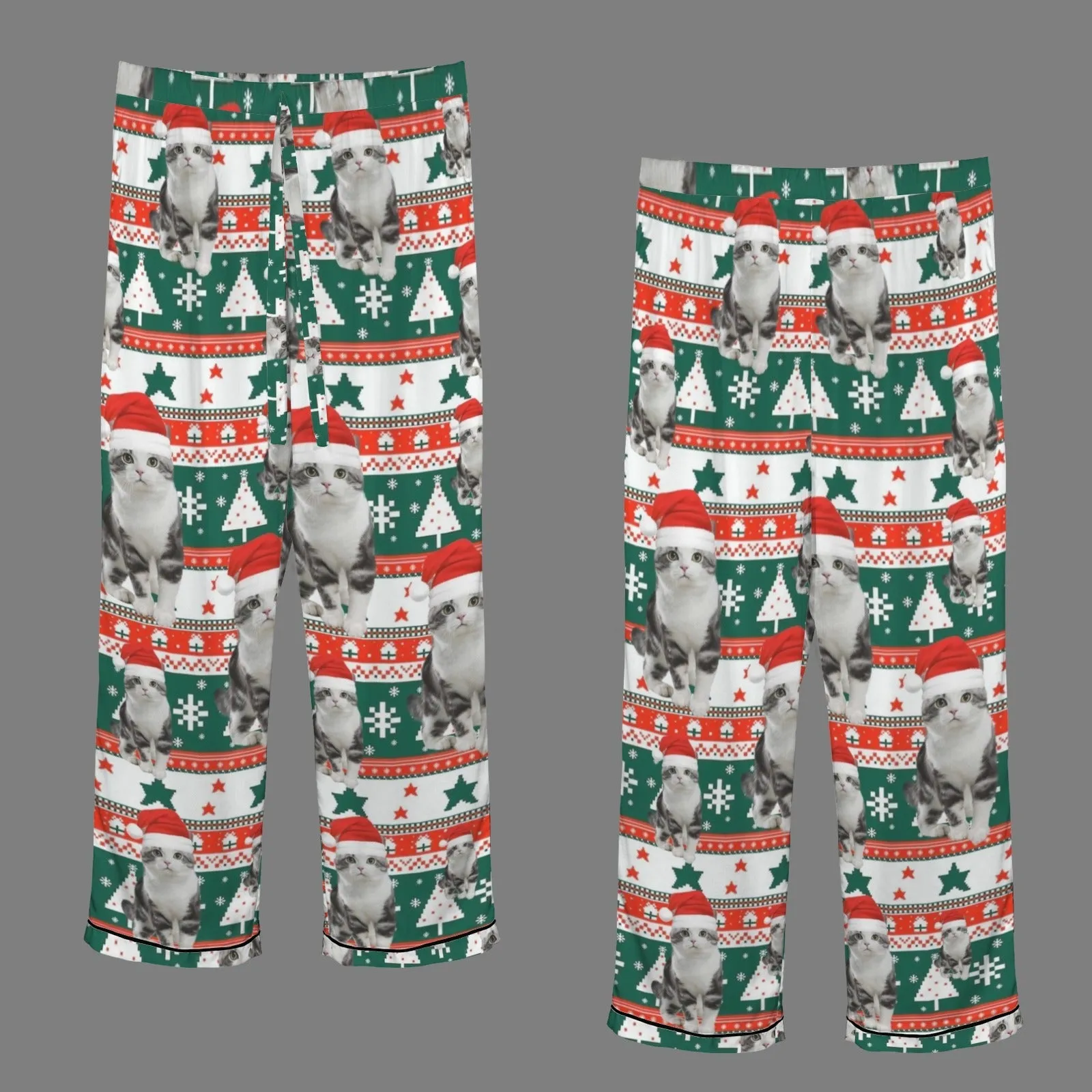 Xmas Special-Custom Pet Photo Christmas Gift Women's Long Sleeve Satin Pajamas Set