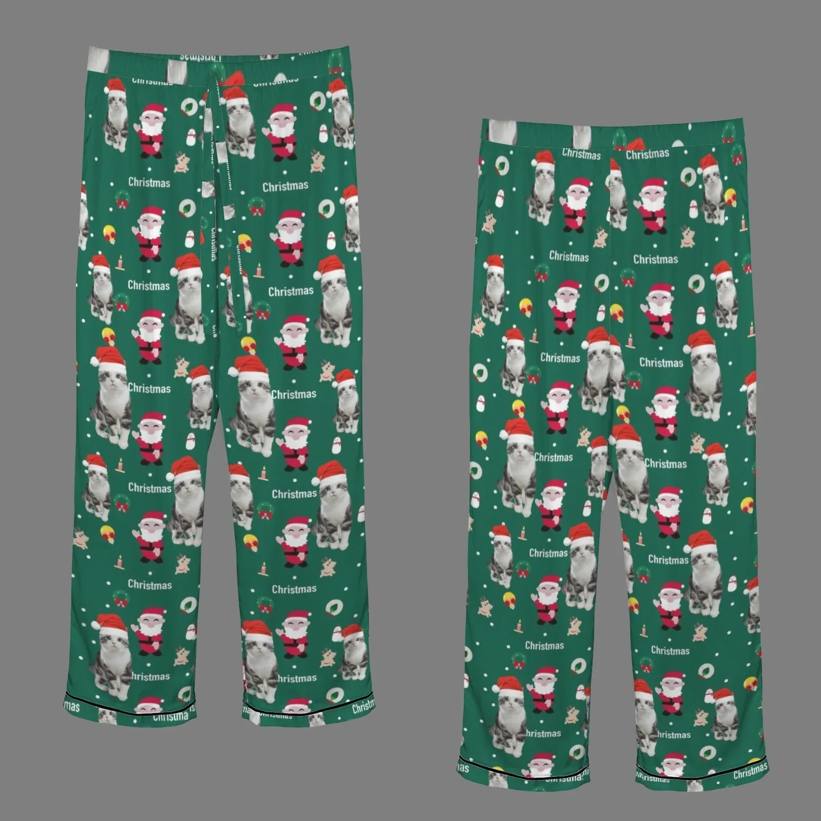 Xmas Special-Custom Pet Photo Christmas Gift Women's Long Sleeve Satin Pajamas Set