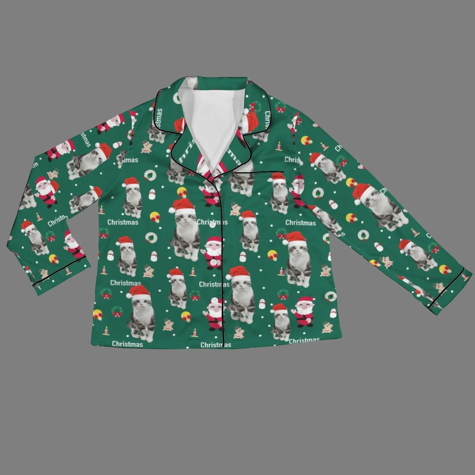 Xmas Special-Custom Pet Photo Christmas Gift Women's Long Sleeve Satin Pajamas Set