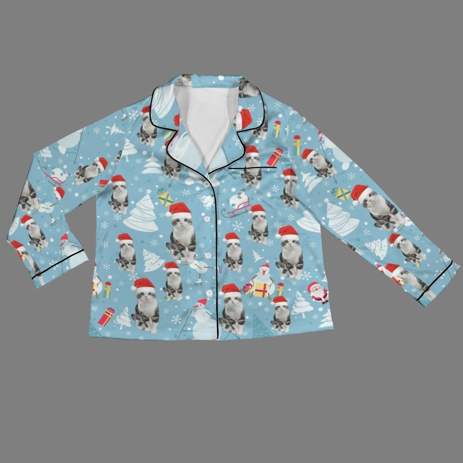 Xmas Special-Custom Pet Photo Christmas Gift Women's Long Sleeve Satin Pajamas Set