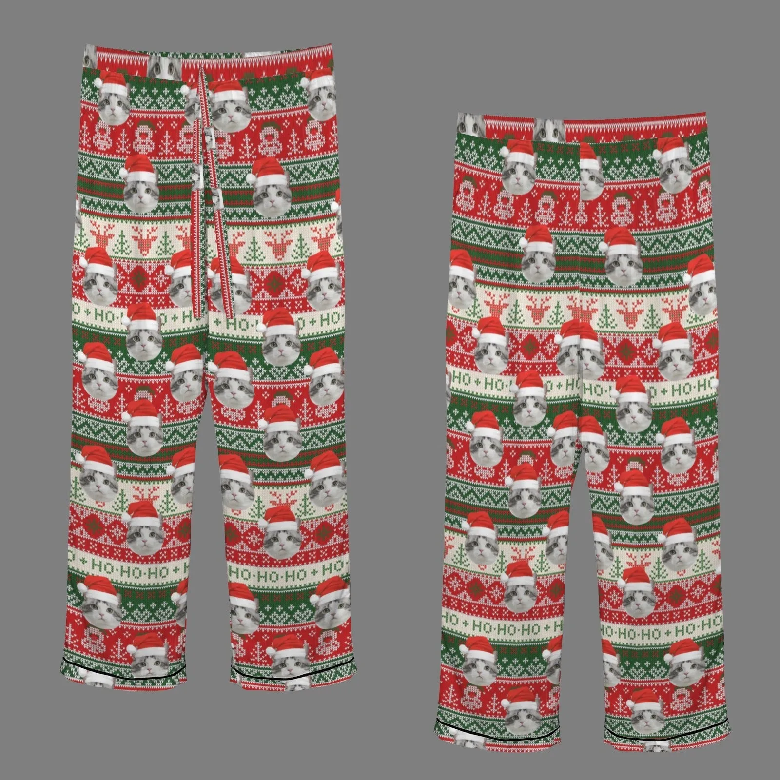 Xmas Special-Custom Pet Photo Christmas Gift Women's Long Sleeve Satin Pajamas Set